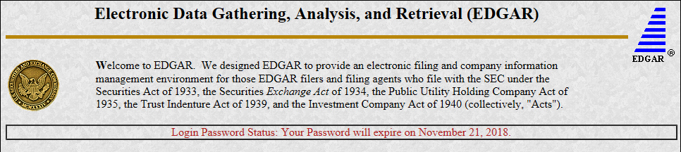 EDGAR Page Displaying Your Password Expiration Date