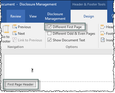 Select the Different First Page Option