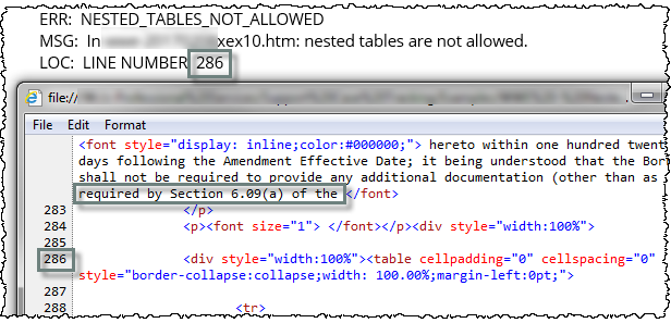 Identify Issue in HTML File with Line Number in the EDGAR Error