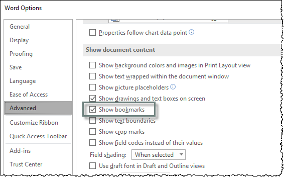 Select the Show Bookmarks Checkbox