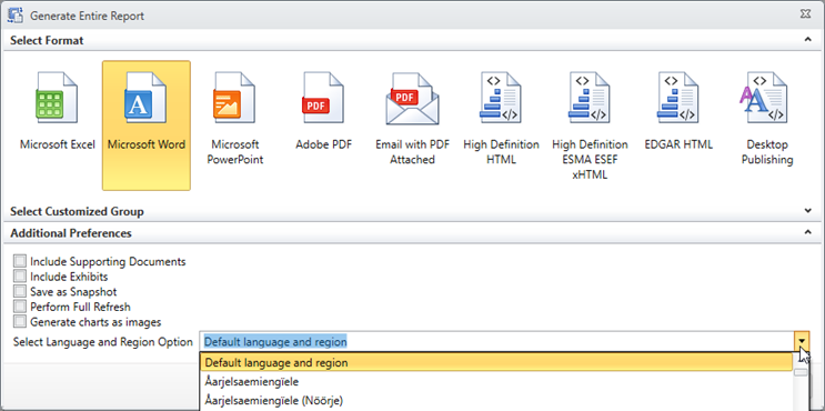 Select Language and Region Option
