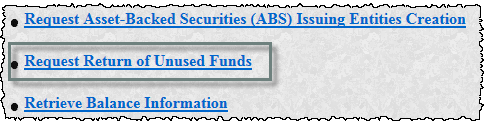 Select Return of Unused Funds on UI