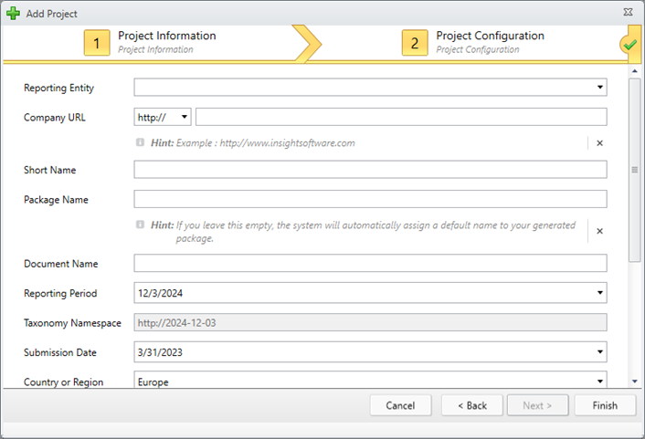 Project Configuration Page