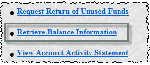 Select Retrieve Balance Information on UI