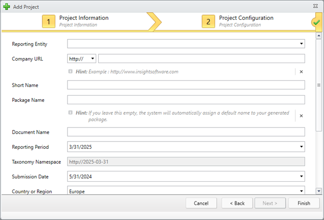 XBRL Project Configuration Settings