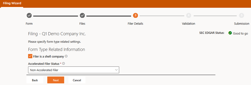 Step for Specifying Form Type Relation Settings on the Filer Details Page of the Filing Wizard
